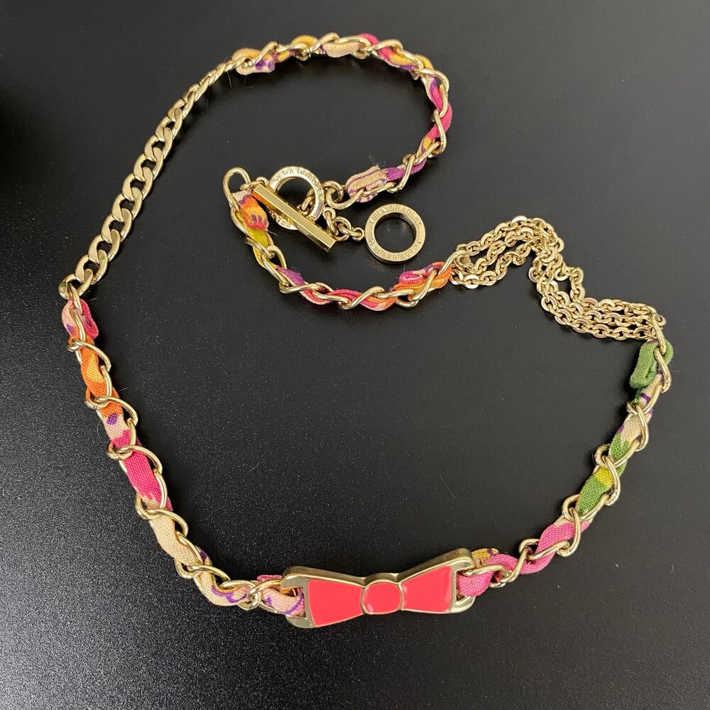 Vera Bradley Pink Enamel Bow Woven Chain Toggle Necklace